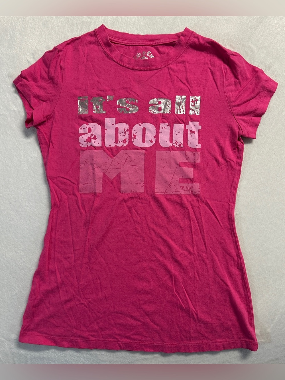 Y2K LOLA & COCO women's pink silver "it's all about me" graphic tee, S.